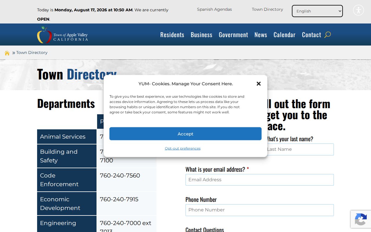 Apple Valley residents directory Town department directory