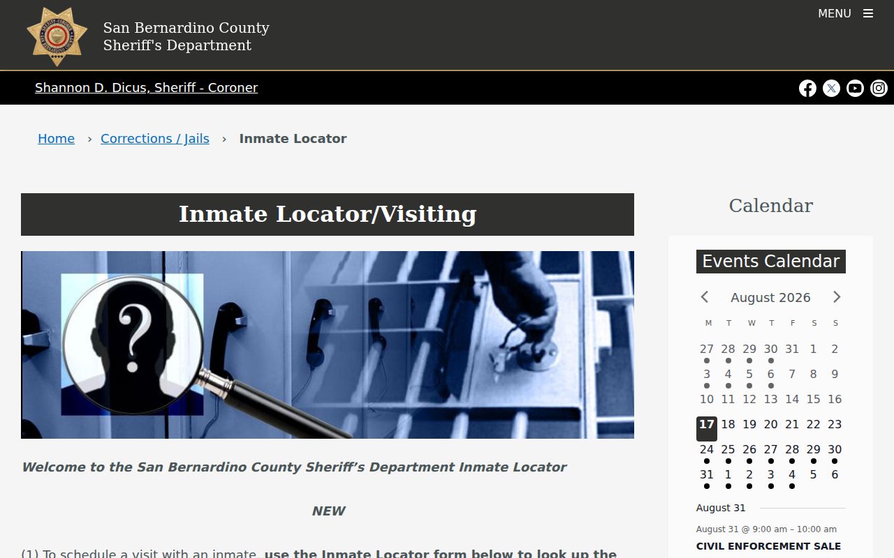 Apple Valley neighbors San Bernardino County Sheriff inmate locator