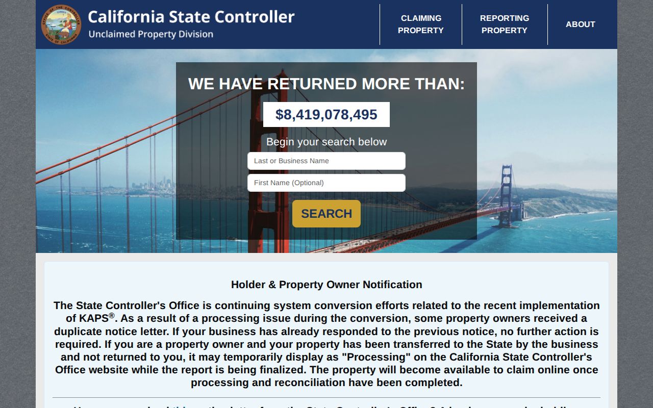 Apple Valley previous residents State Controller unclaimed property search