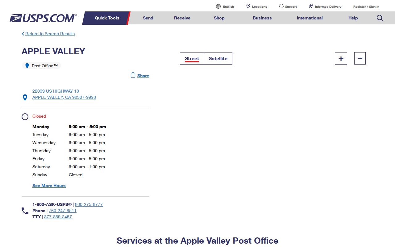 Apple Valley street directory USPS Post Office details